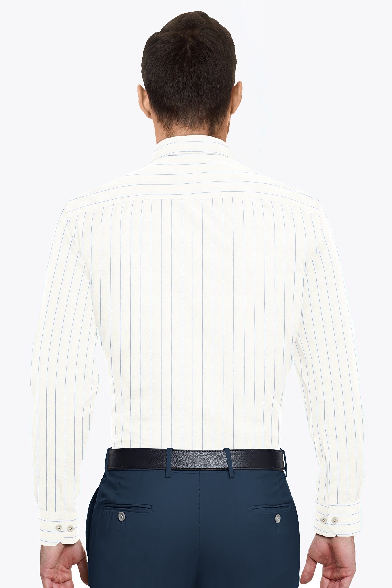 White with Dodger Blue Pinstripes Linen Shirt