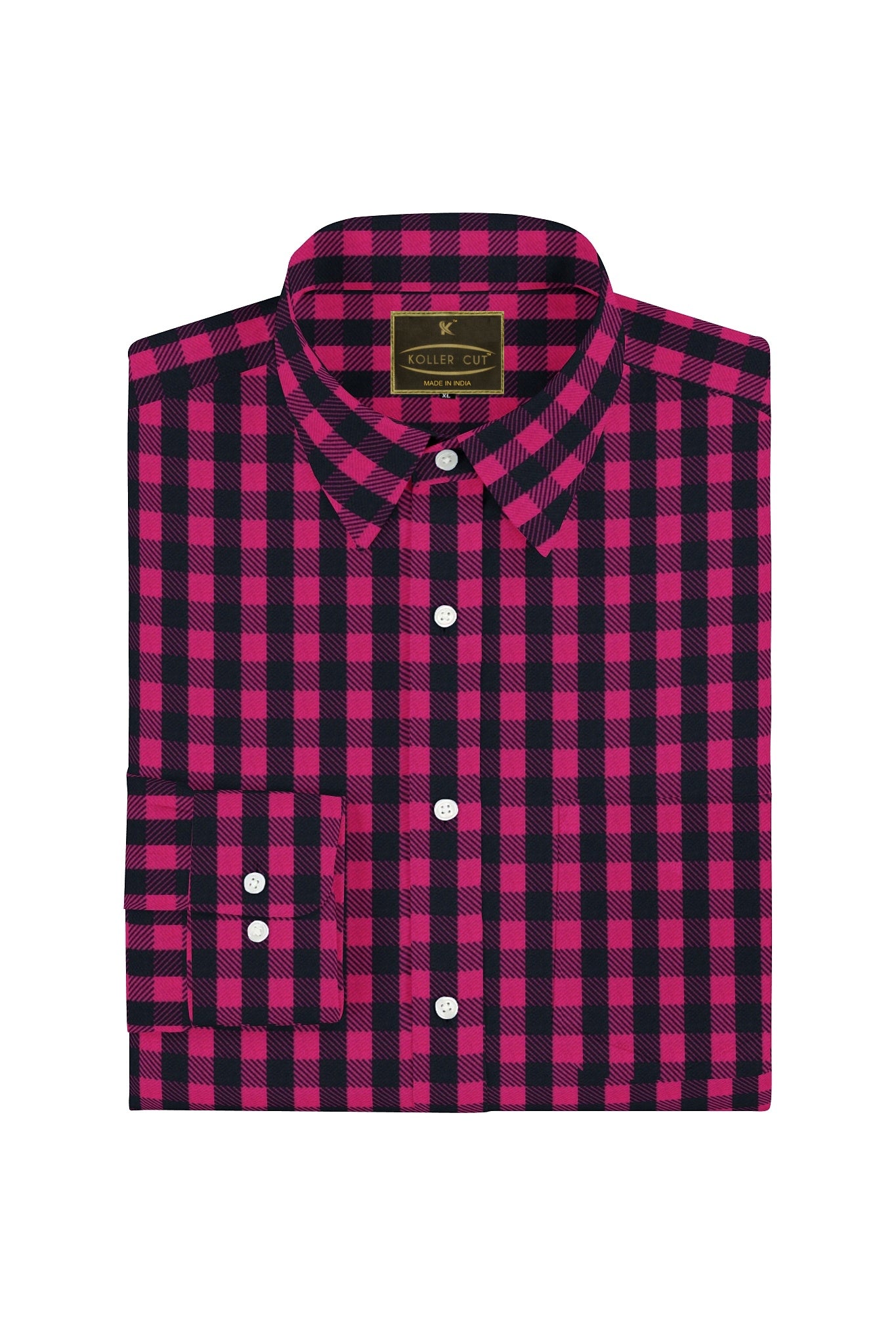 Crow Black and Jazz berry Pink Gingham Men's Cotton Shirt