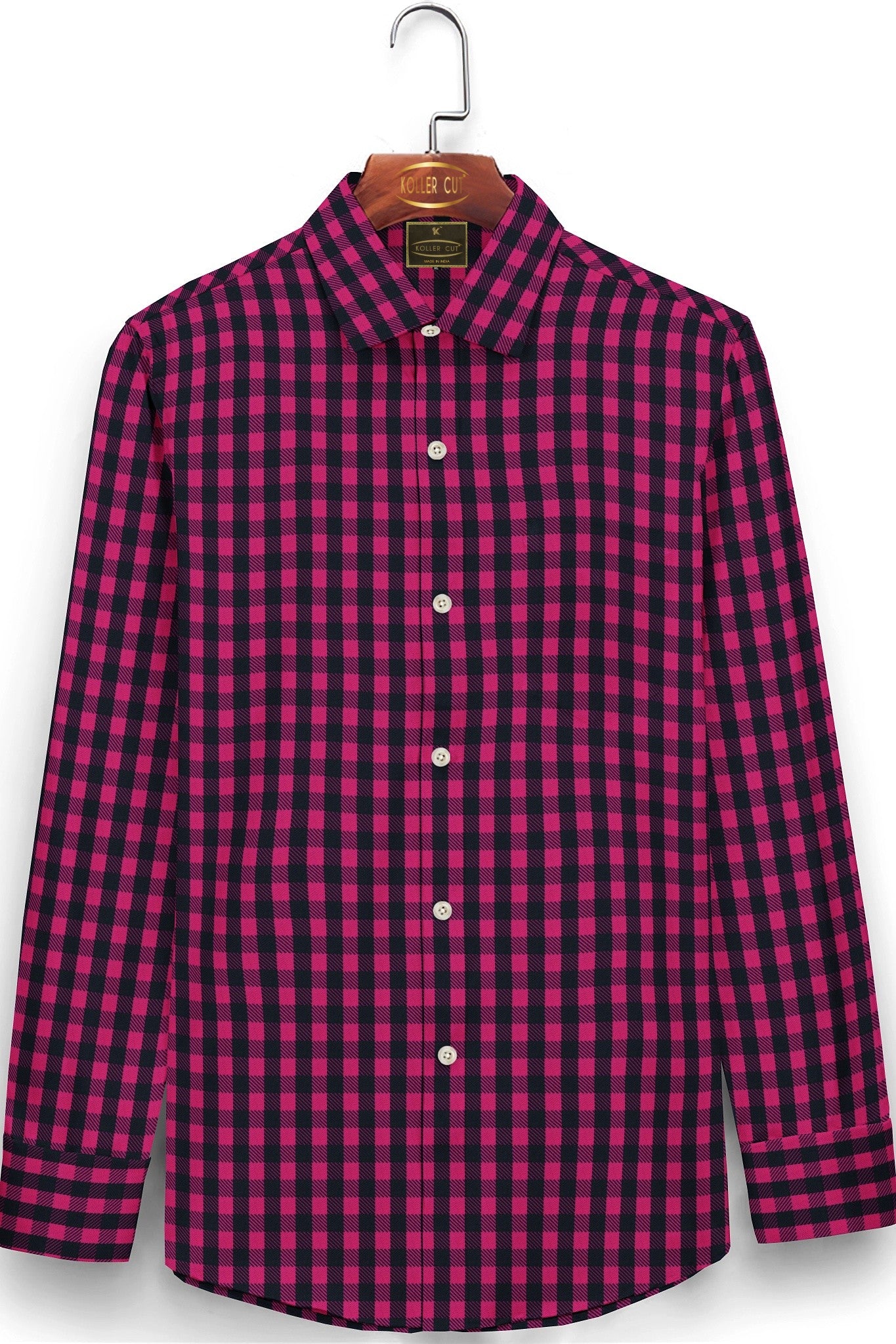 Crow Black and Jazz berry Pink Gingham Men's Cotton Shirt