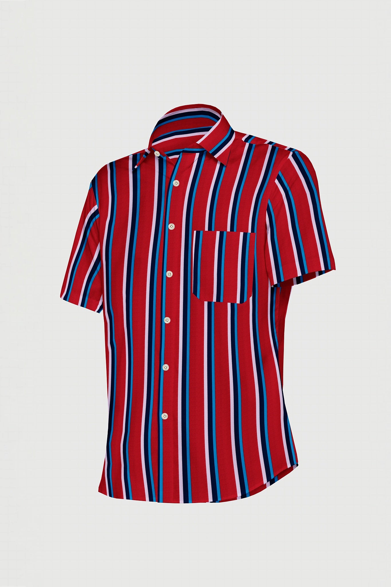 Crimson Red with White, Navy and Sapphire Blue Wide Stripes Men's Cotton Shirt