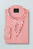 White and Crimson Red Candy Stripes Mandarin Collar Cotton Shirt