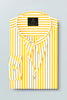 Lemon Yellow and White Candy Stripes Mandarin Collar Cotton Shirt