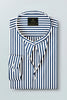 White and Victoria Blue Candy Stripes Mandarin Collar Cotton Shirt