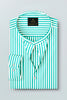 White and Seafoam Green Candy Stripes Mandarin Collar Cotton Shirt