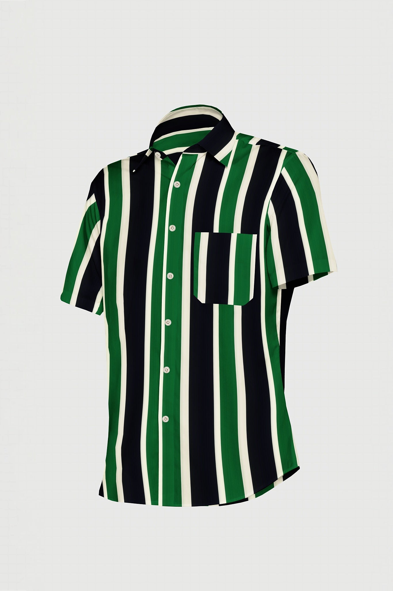 Navy with White and Forest Green Ultra Wide Regimental Stripes Men's Cotton Shirt