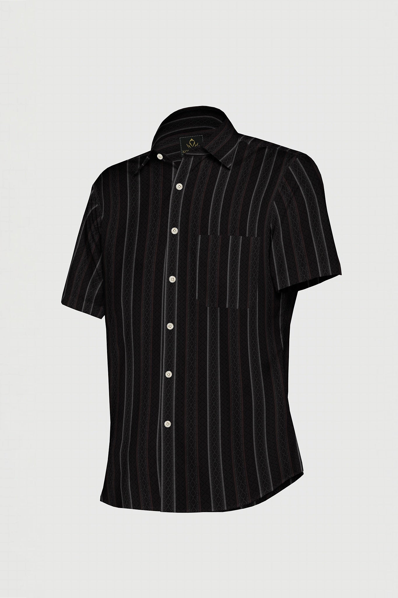 Obsidian Black with Fudgesicle Brown and White Diamond Stripe Pattern Printed Cotton Shirt