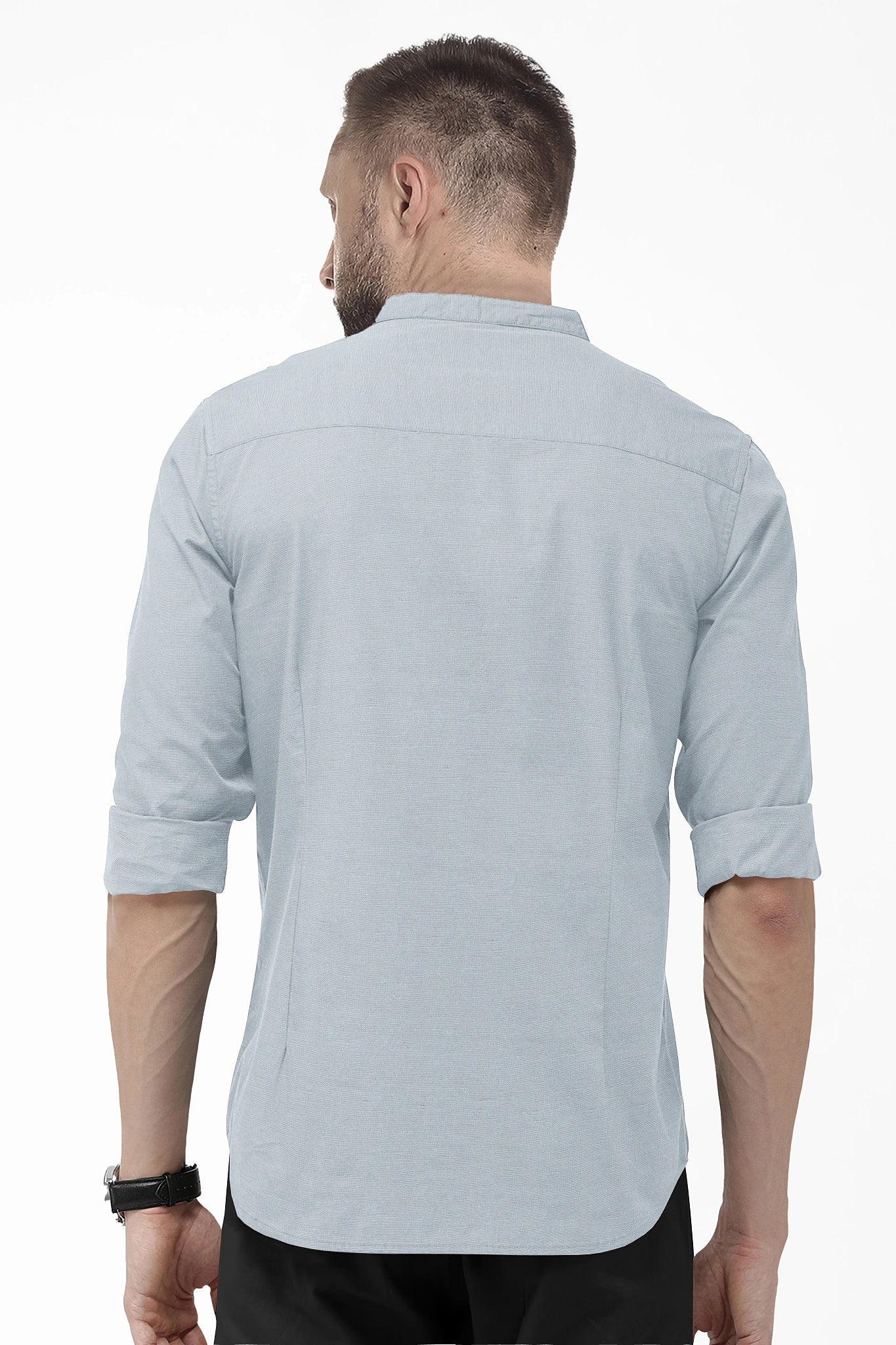 Cloud Grey Mandarin Collar Men's Luxurious Linen shirt