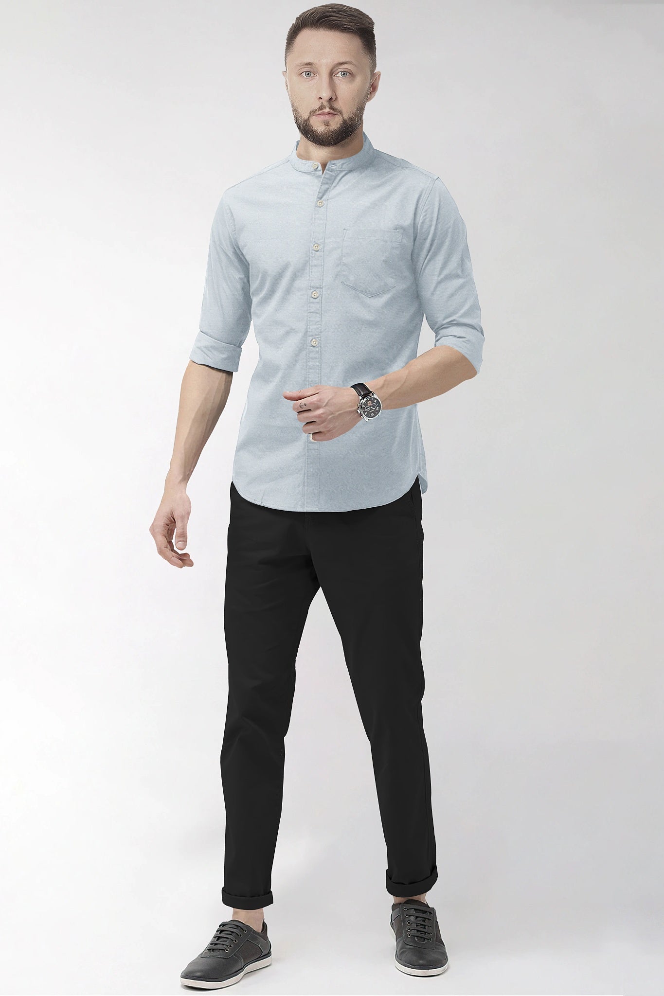 Cloud Grey Mandarin Collar Men's Luxurious Linen shirt