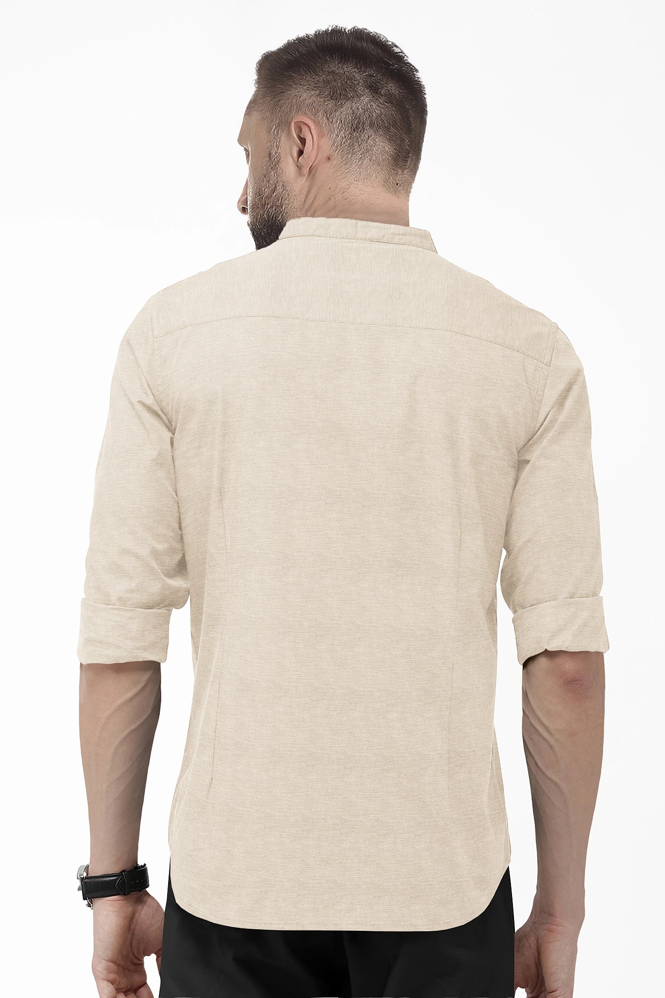 Beige Mandarin Collar Luxurious Linen shirt
