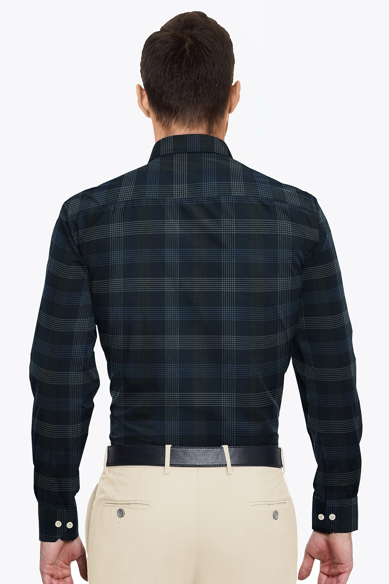 Ink Blue with Mustard Gold and Lichen Blue Jacquard Dash Checks Premium Cotton Shirt