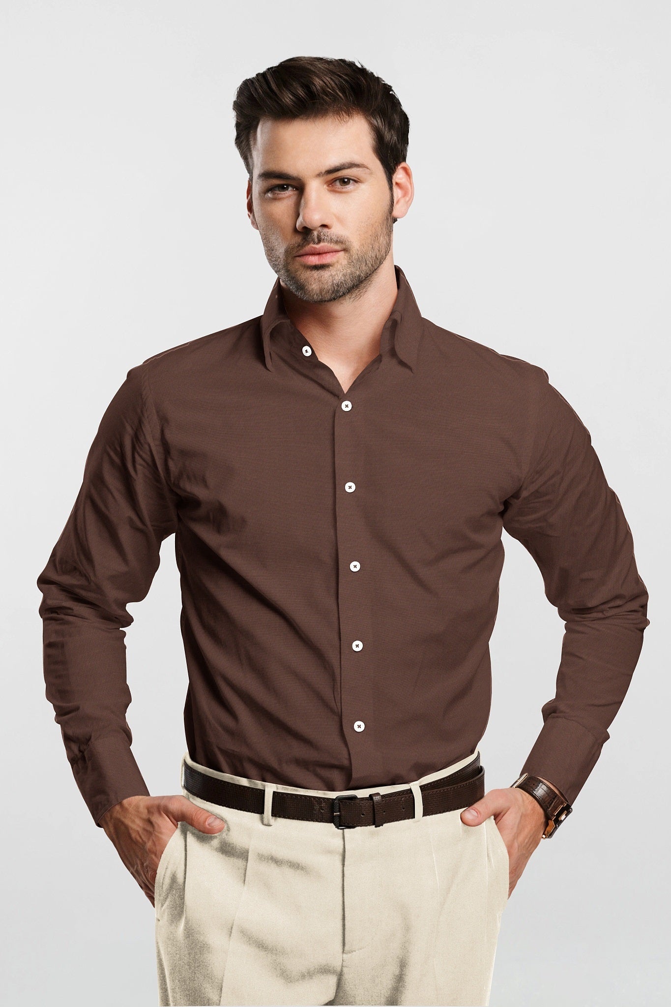 Mocha Mousse Brown Cotton Linen Shirt-Men's Premium Linen Shirt in India