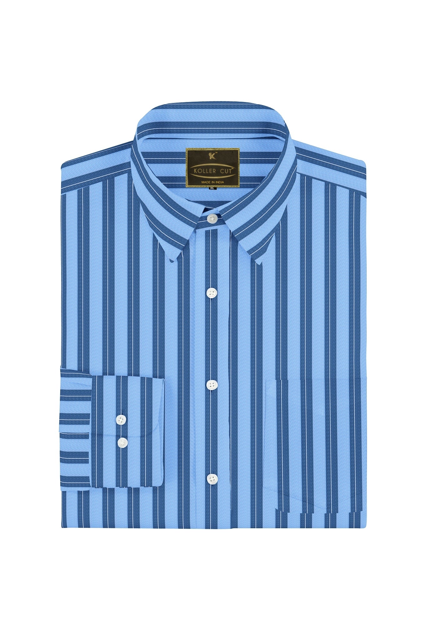 Carolina Blue and Sapphire Blue Stripes Men's Cotton Shirt