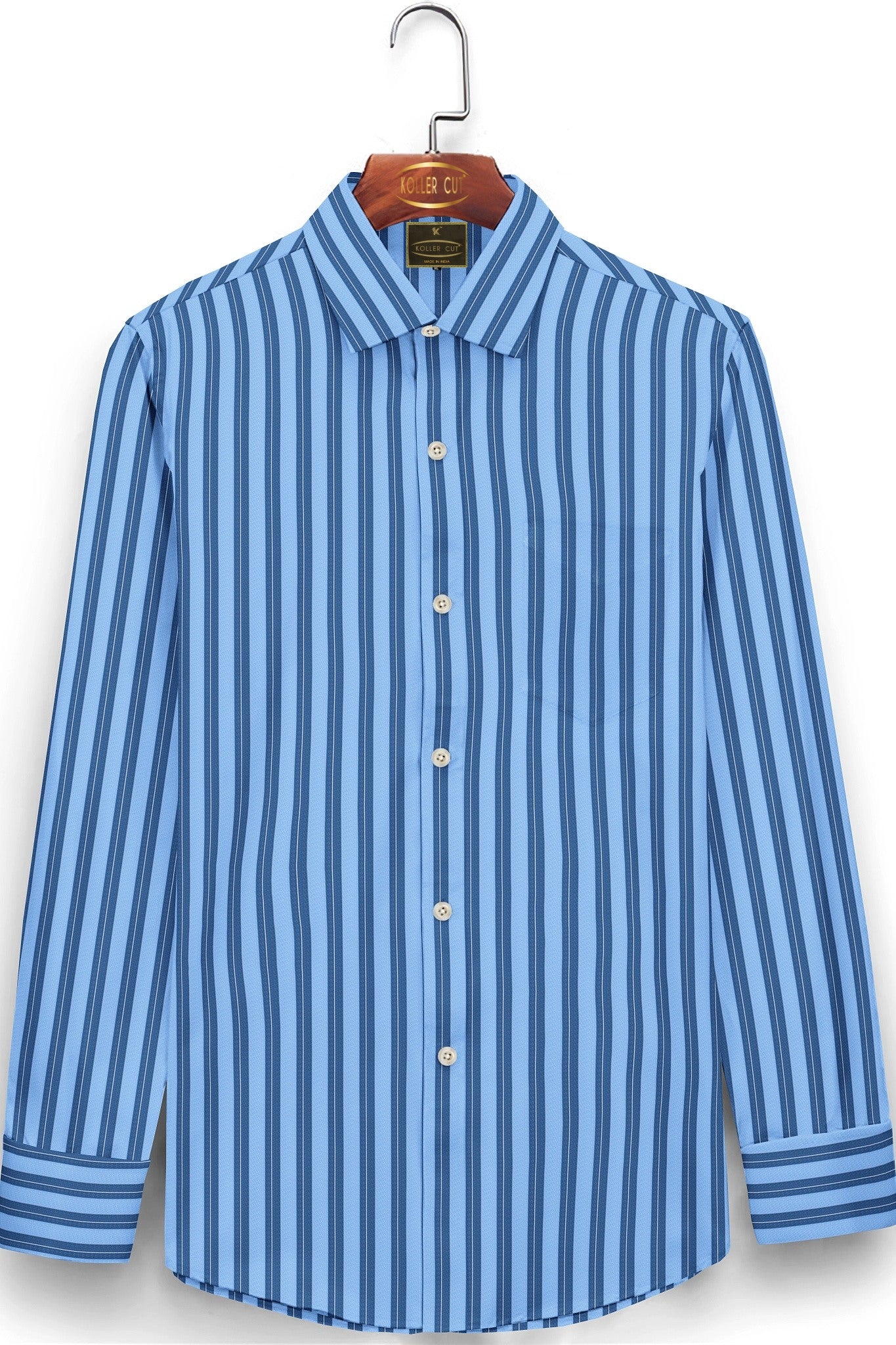 Carolina Blue and Sapphire Blue Stripes Men's Cotton Shirt