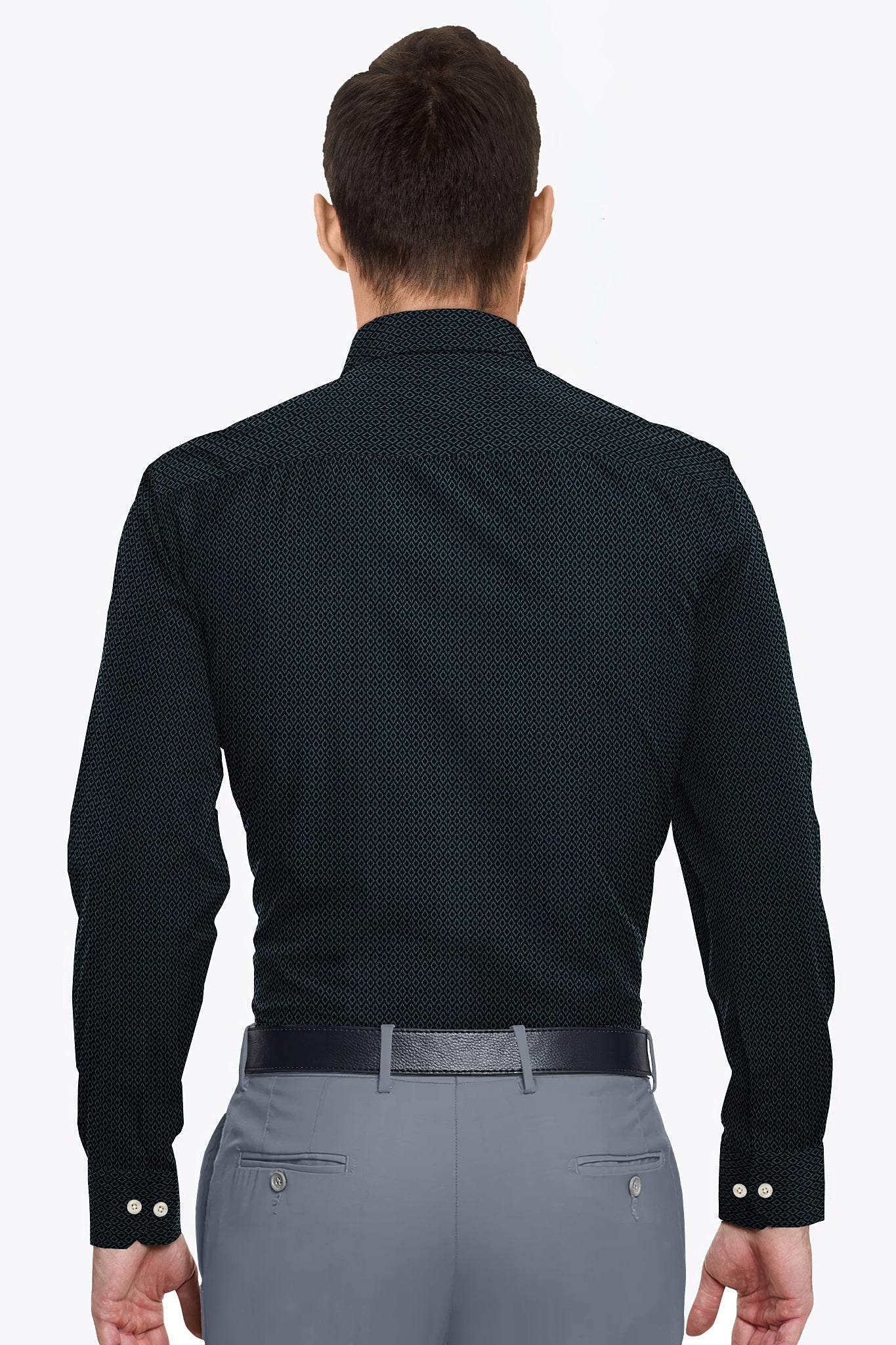 Obsidian Black and Vallarta Blue Diamond Printed Cotton Shirt