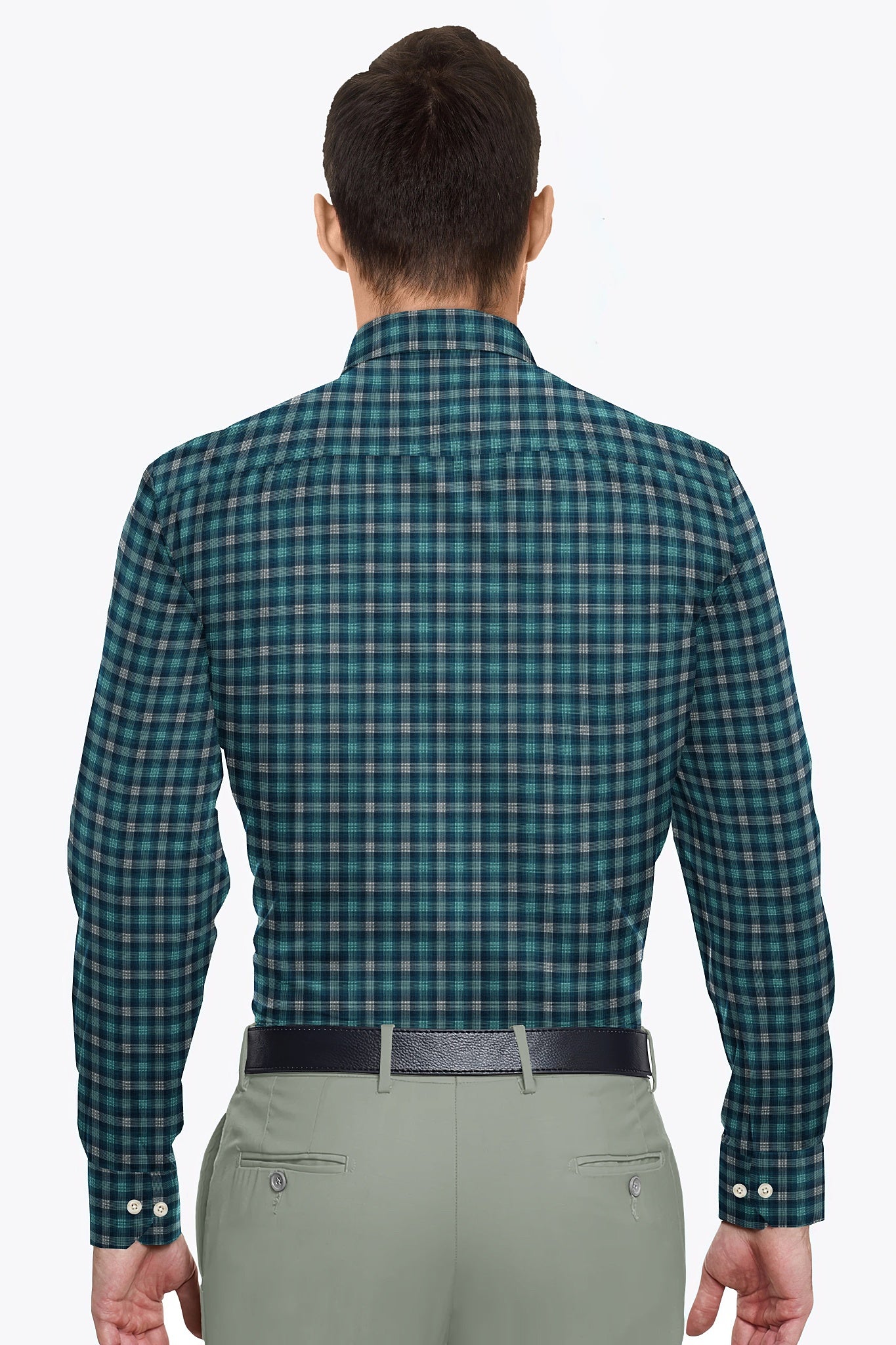 Teal Blue with White and Celeste Blue Checks Cotton Shirt