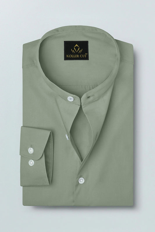 Mantle Green Mandarin Collar Giza Cotton Shirt