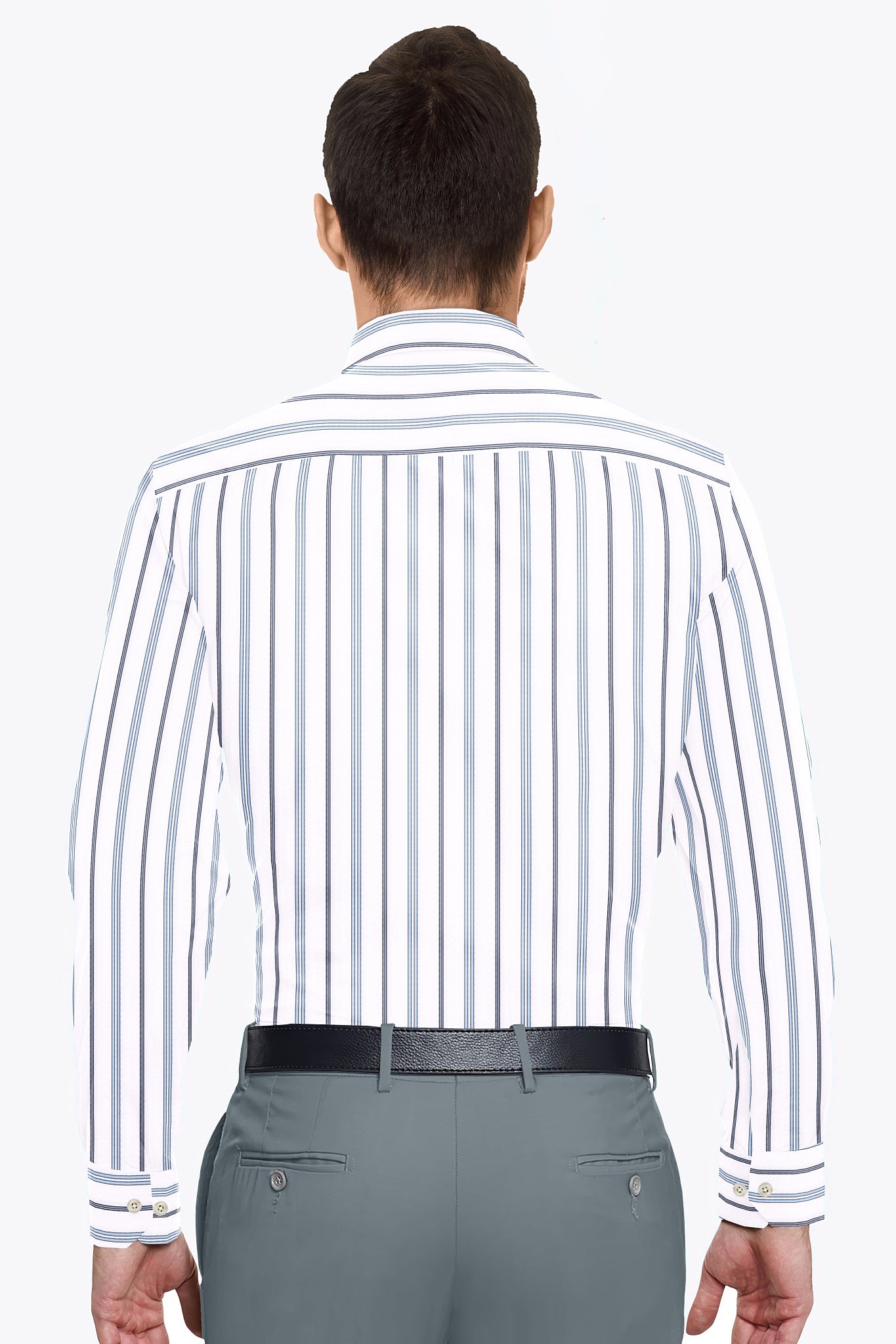 White with Brunnera Blue and Estate Blue Stripes Cotton Shirt