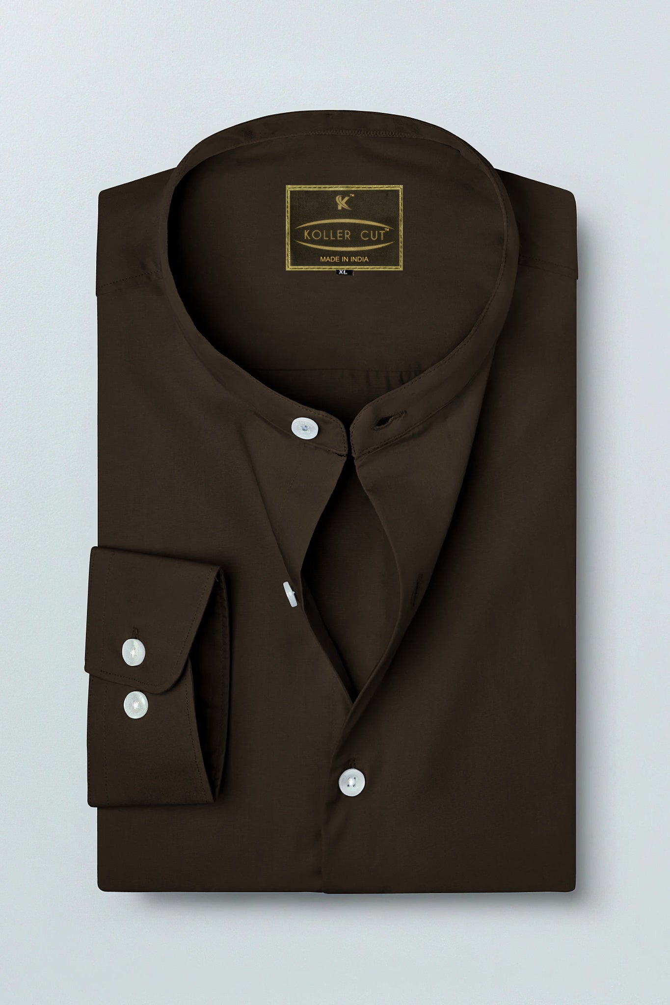 Coffee Brown Mandrin Collar Giza Cotton Shirt