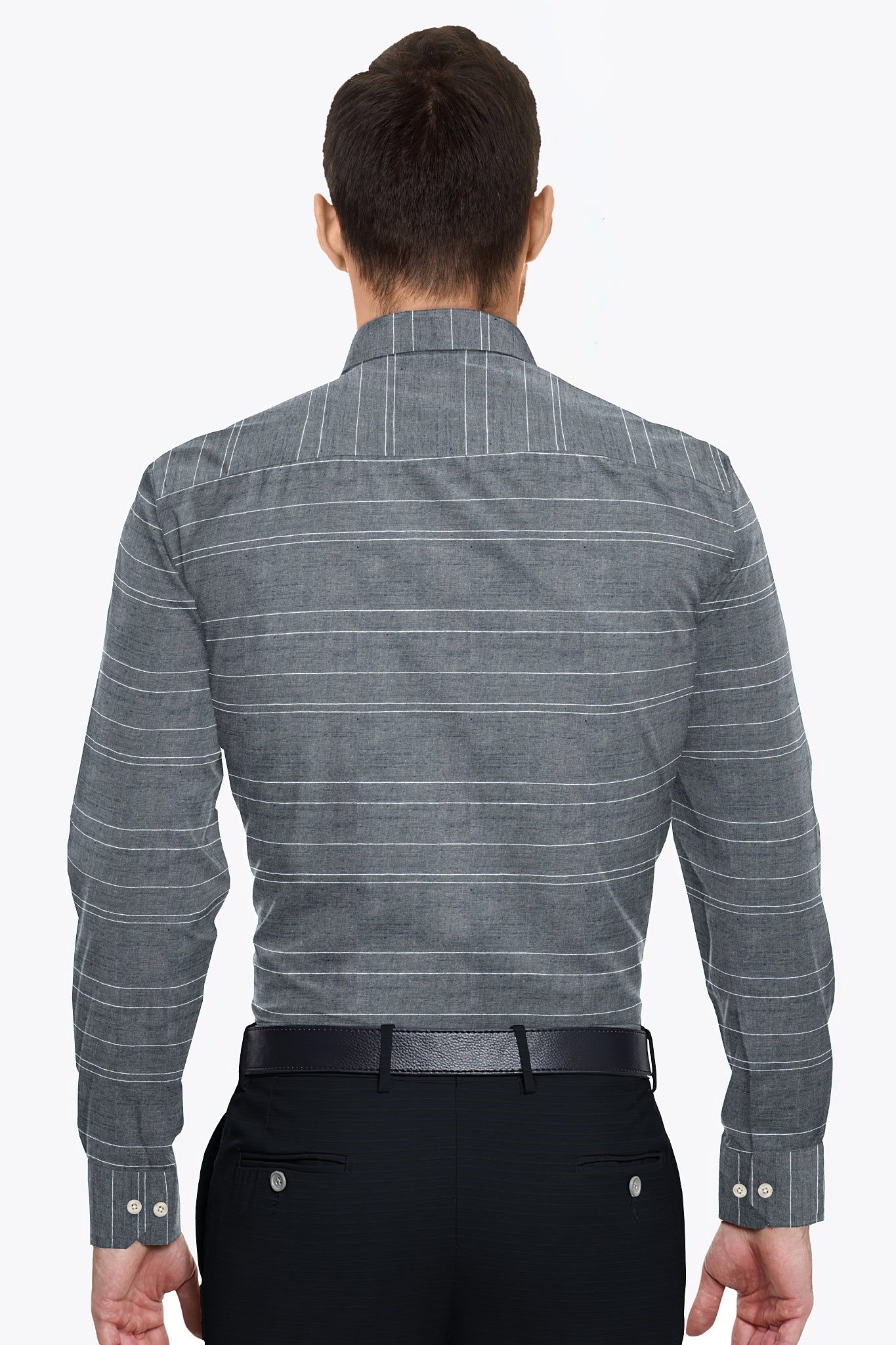 Coal Black and White Wide Stripe Cotton Linen Shirt