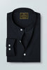 Raven Black Mandarin Collar Solid Cotton Shirt