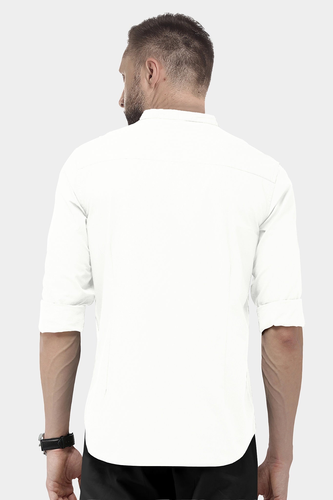 Snow White Mandarin Collar Giza Cotton Shirt