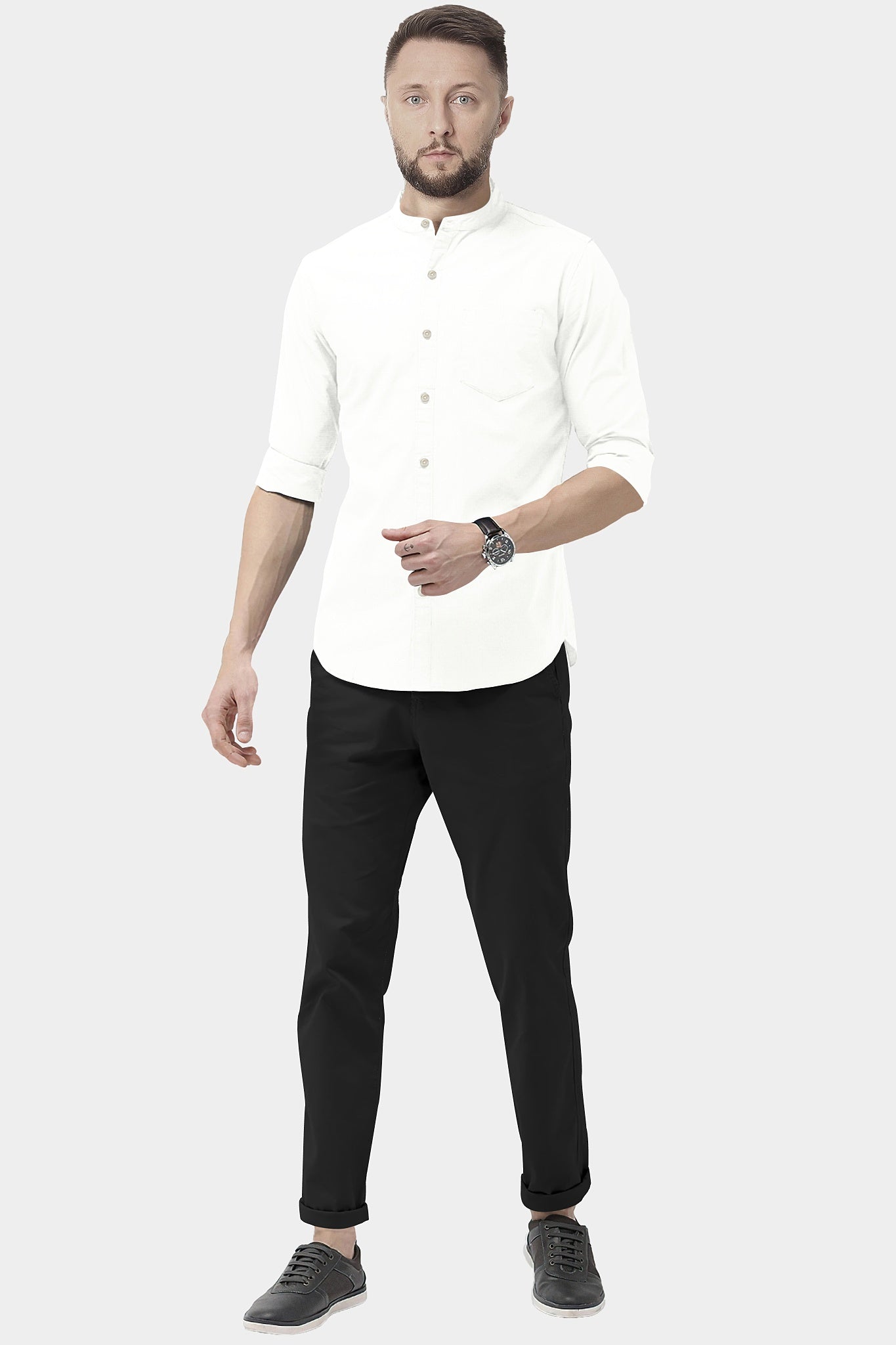 Snow White Mandarin Collar Giza Cotton Shirt
