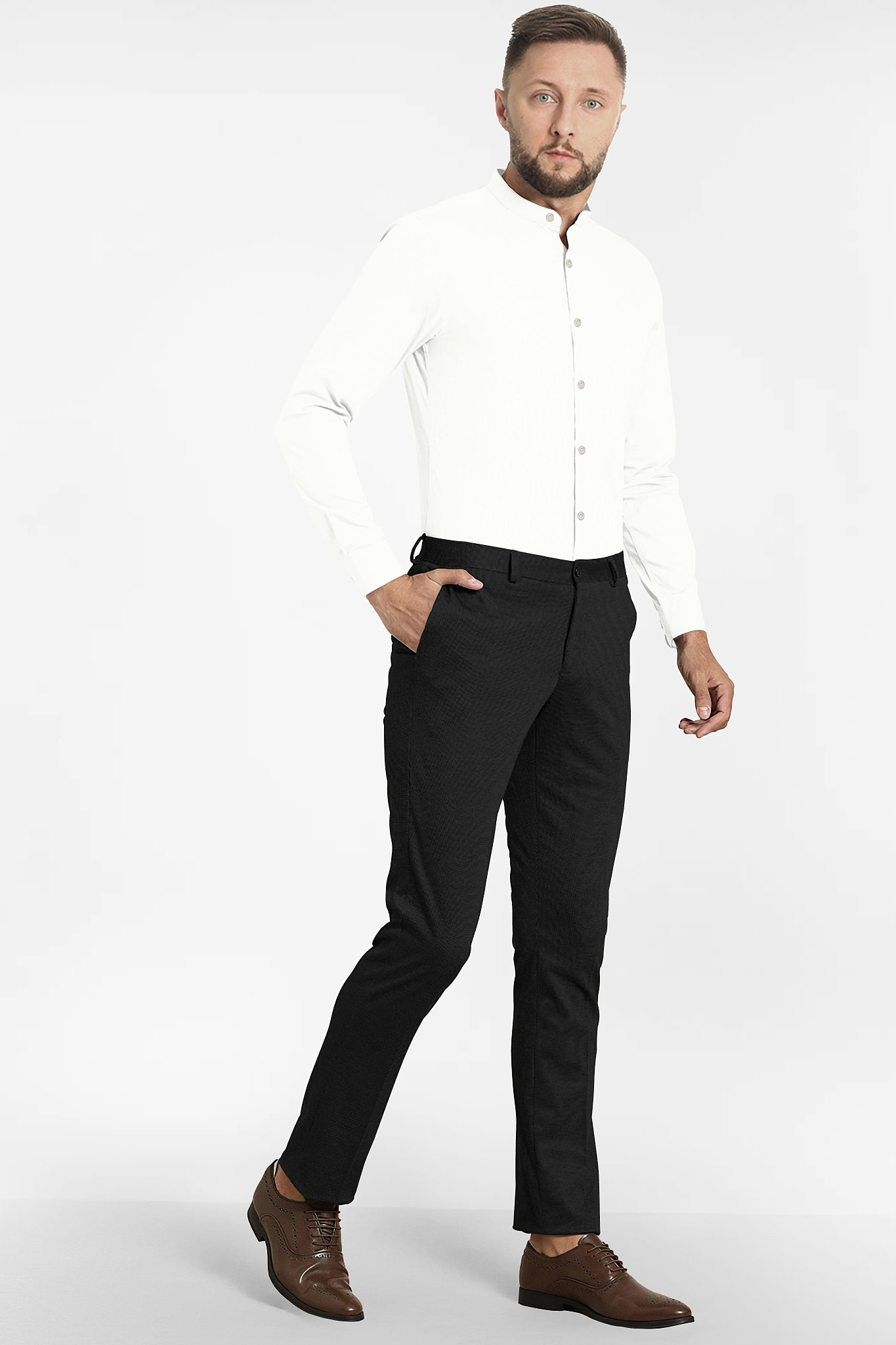 Snow White Mandarin Collar Giza Cotton Shirt