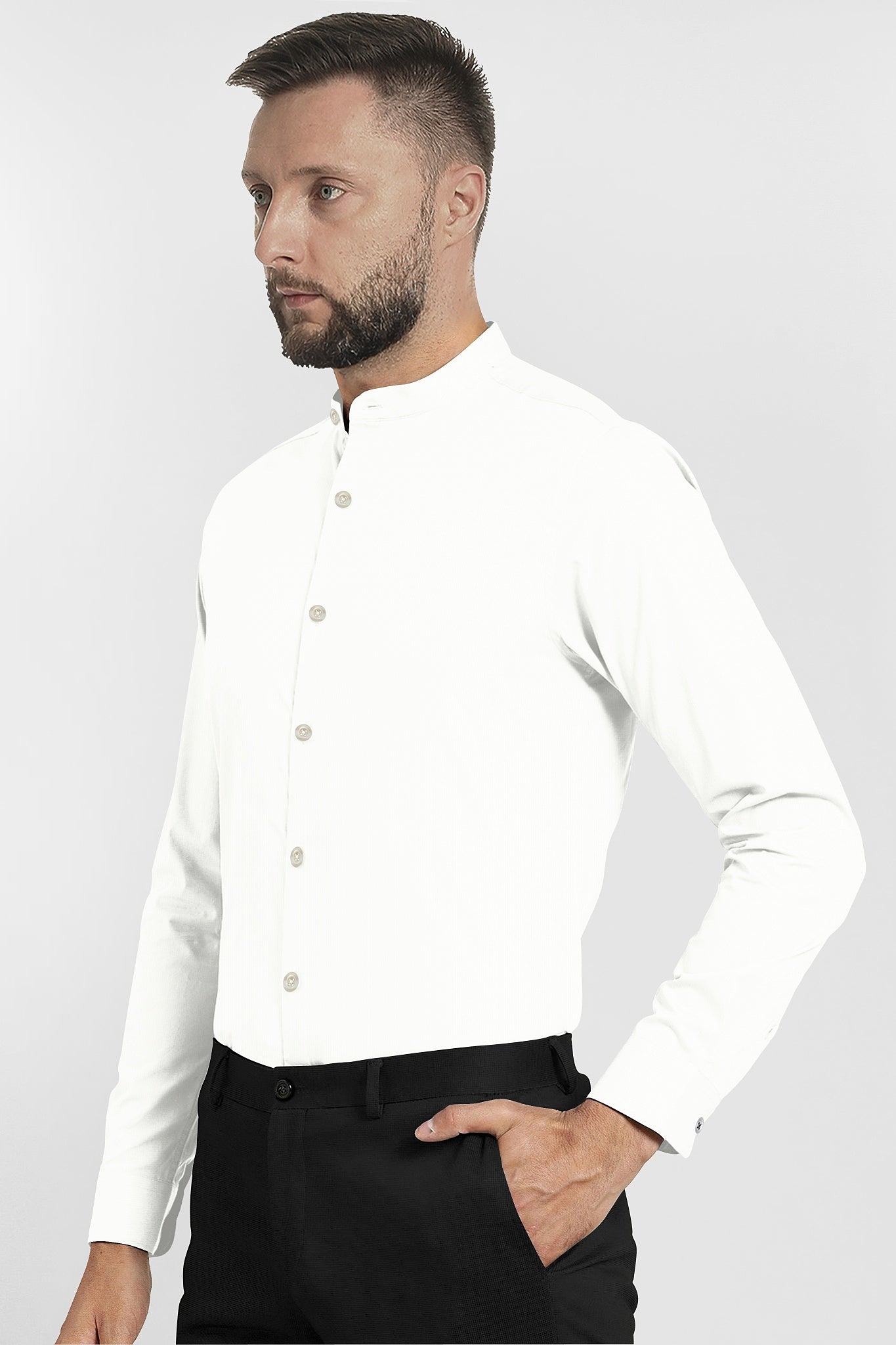 Snow White Mandarin Collar  Giza Cotton Shirt