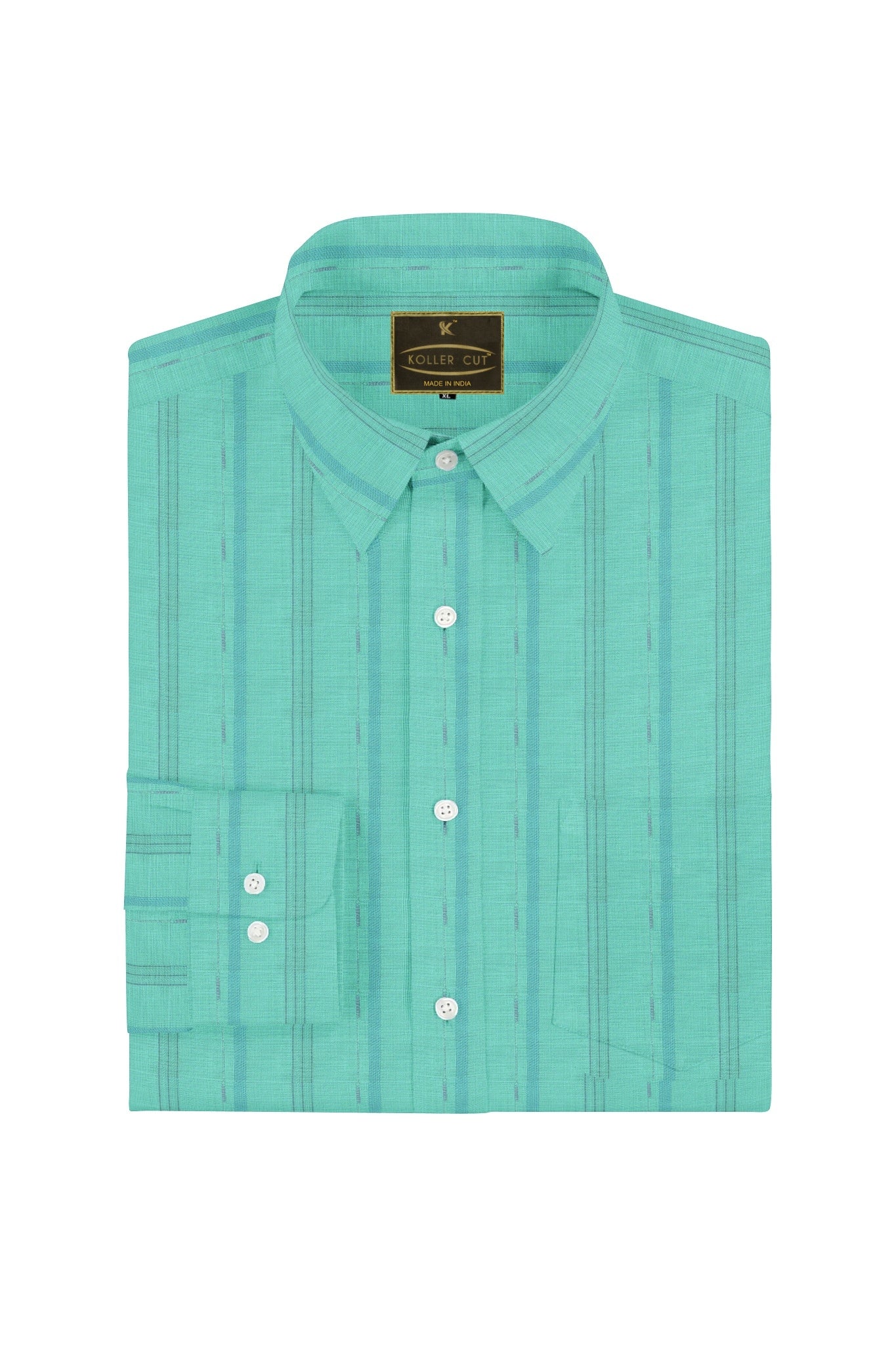 Turquoise with French Blue Wide Stripes Cotton Linen Shirt