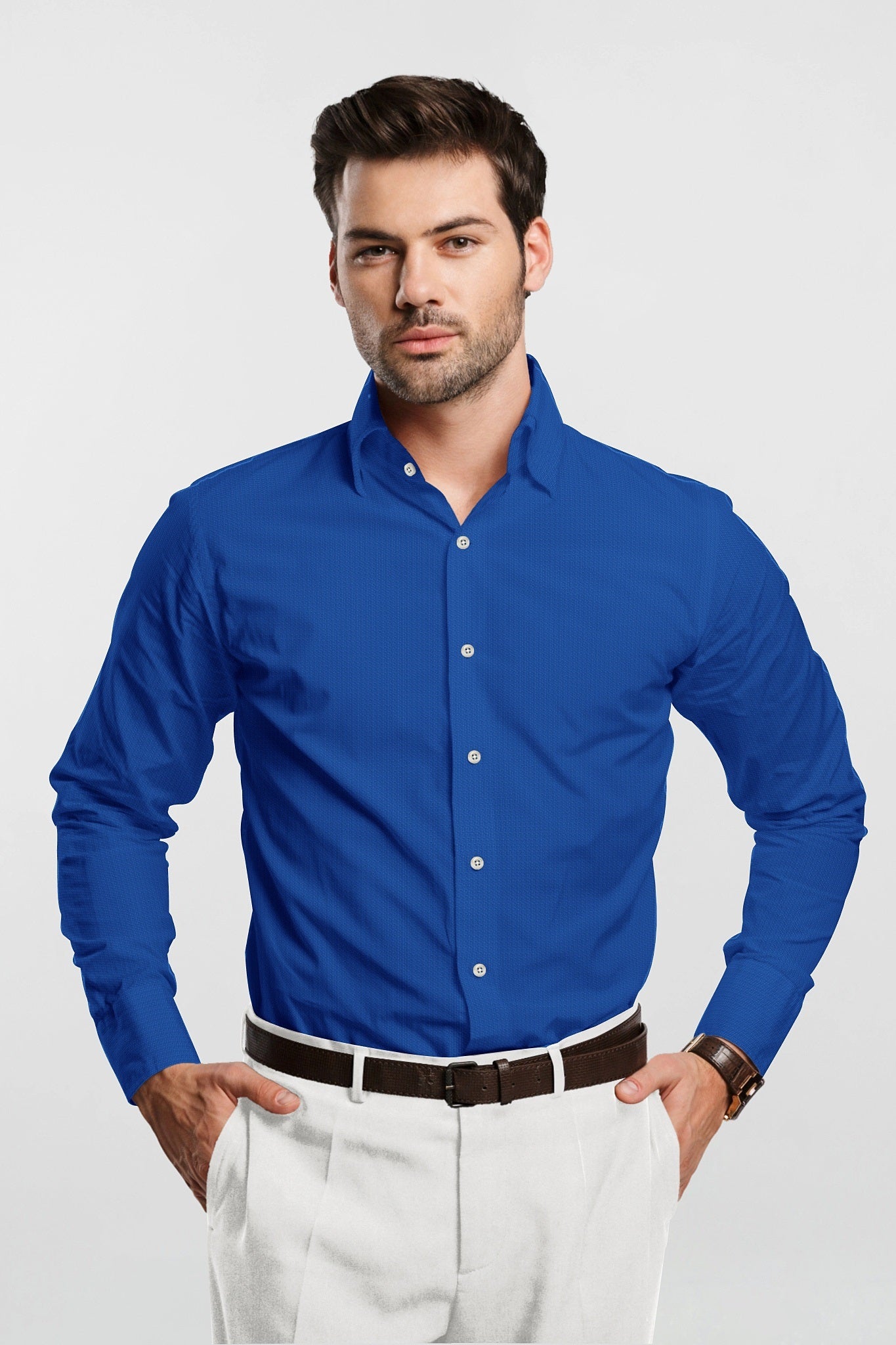 Egyptian Blue Men's Cotton Linen Shirt