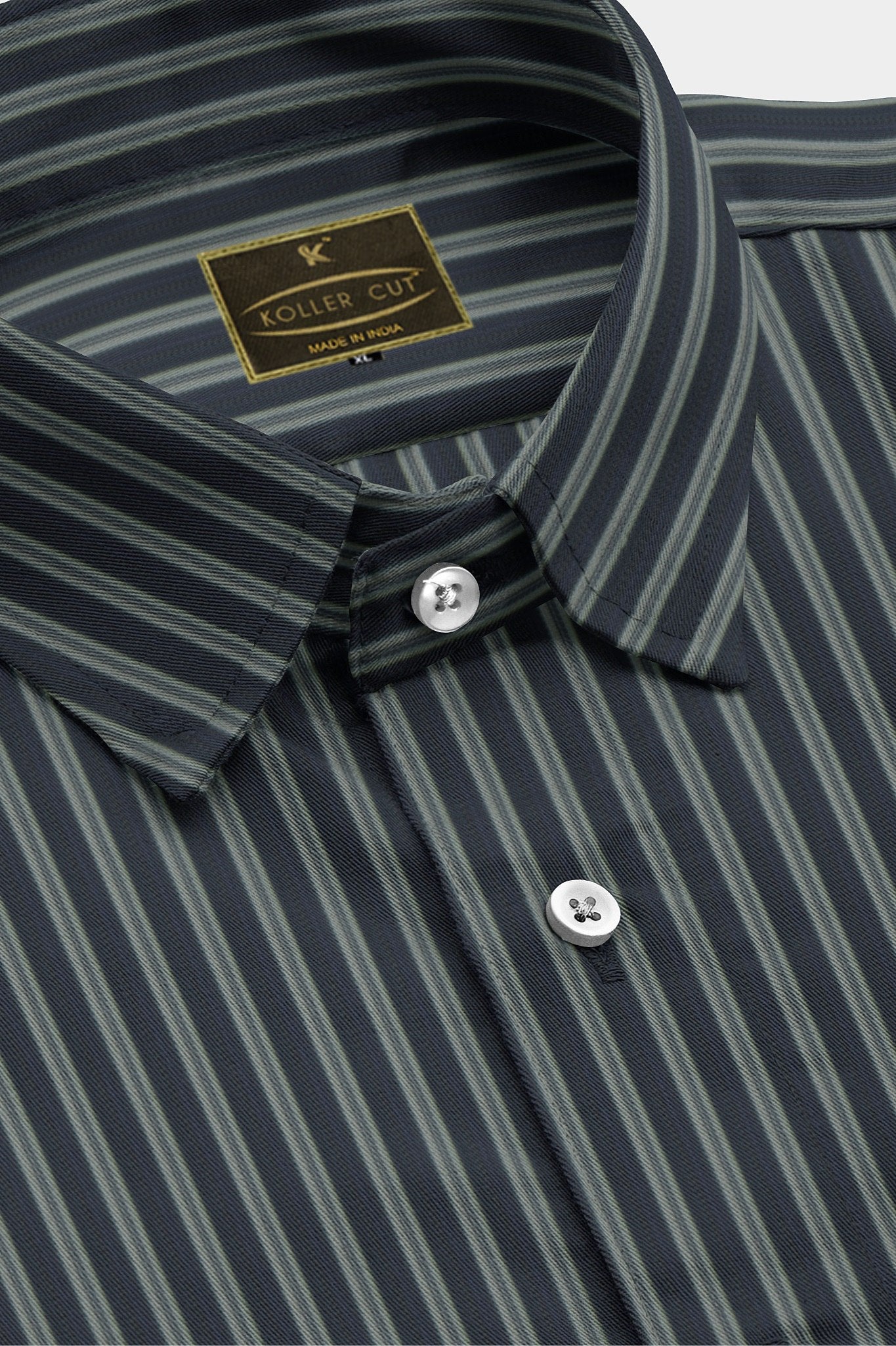 Shadow Black and Laurel Green Stripes Men's Cotton Shirt