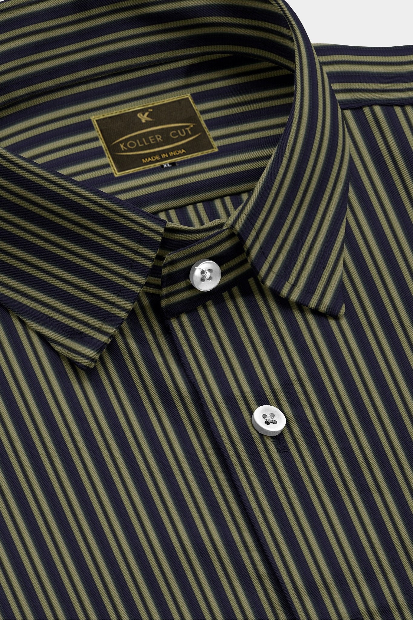 Raven Black and Golden Double Stripes Men's Cotton Shirt