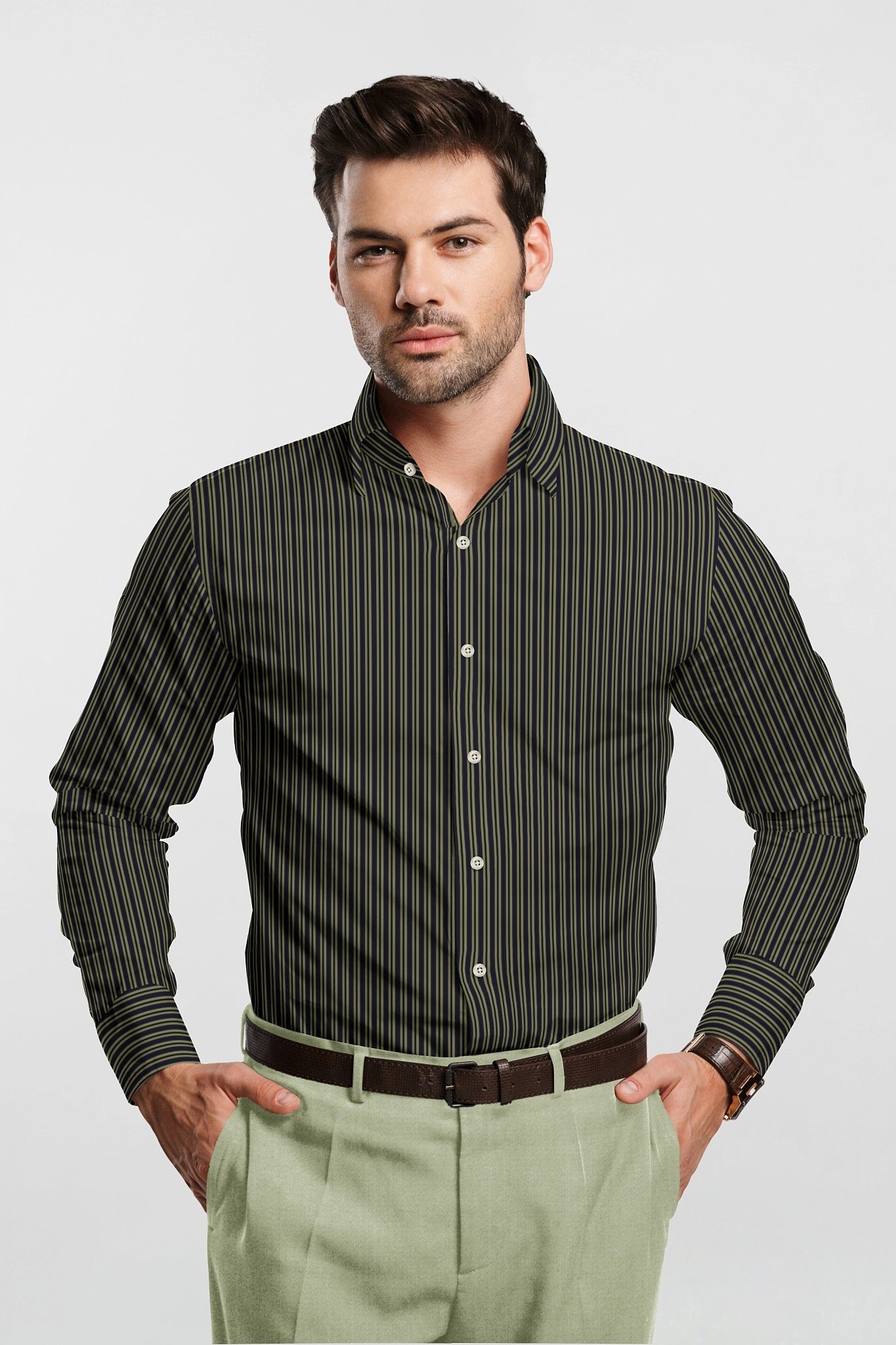 Raven Black and Golden Double Stripes Men's Cotton Shirt