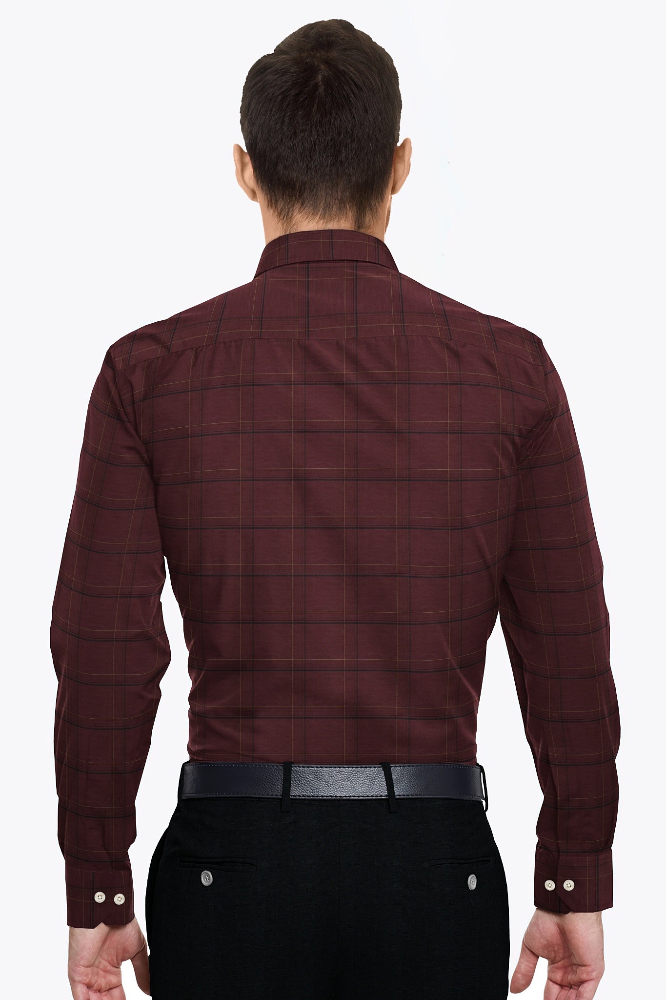 Merlot Red with Black and Mustard Yellow Plaid Cotton Shirt