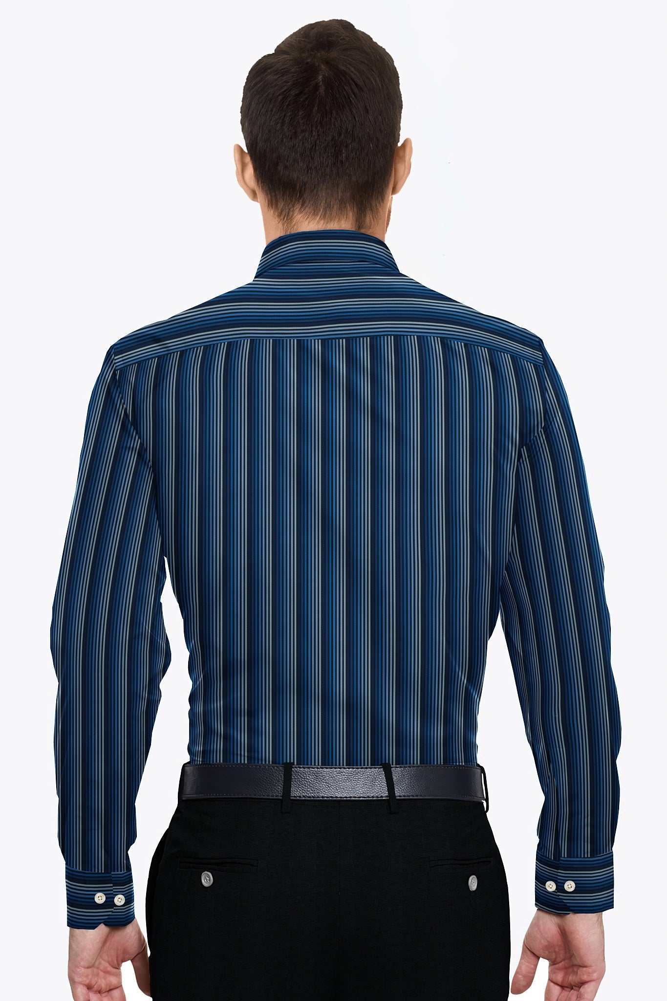 Black with Sapphire Blue and Egyptian Blue Multicolored Multitrack Stripes Men's Cotton Shirt