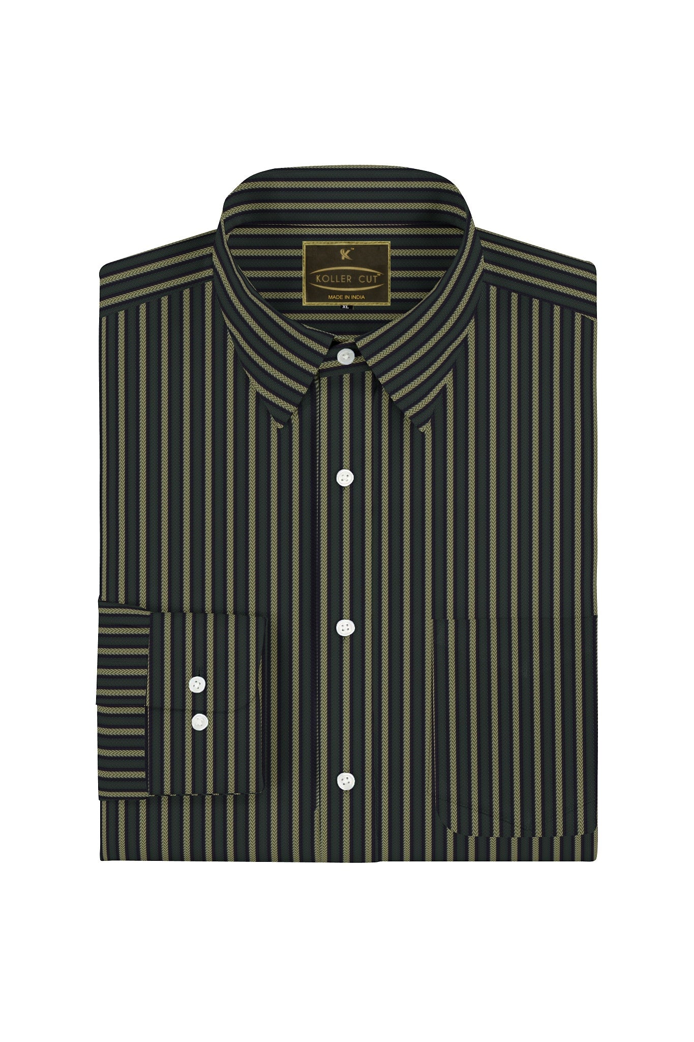 Seaweed Green with Olive and Jade Black Stripes Men's Cotton Shirt