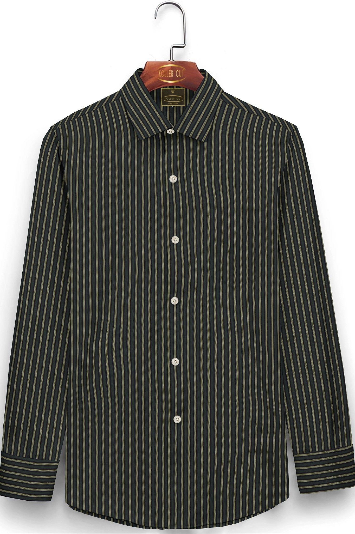 Seaweed Green with Olive and Jade Black Stripes Men's Cotton Shirt