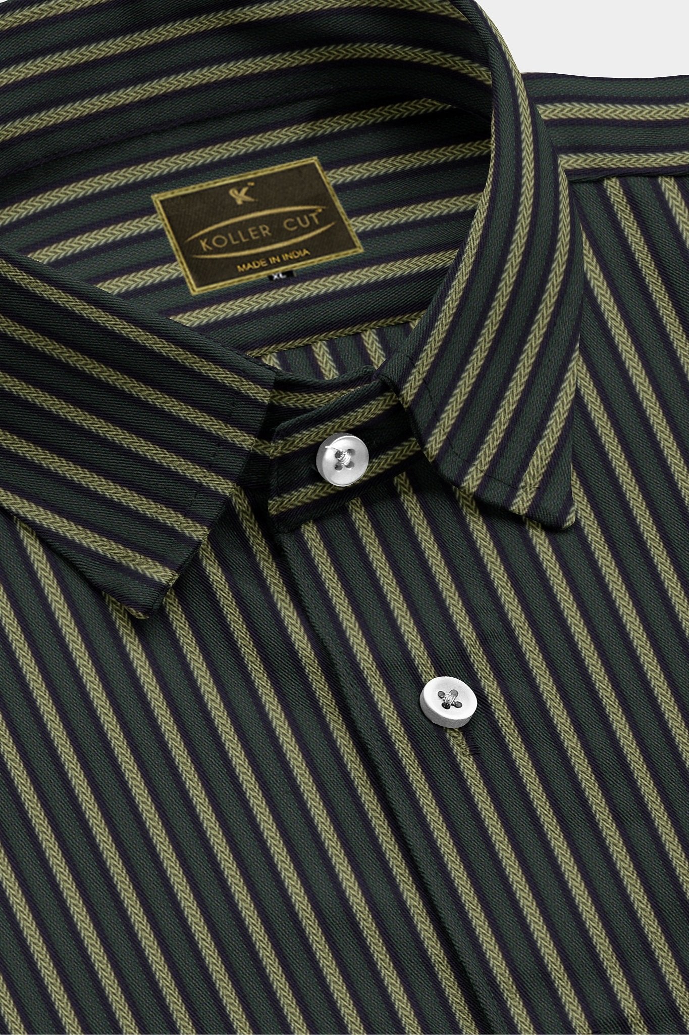 Seaweed Green with Olive and Jade Black Stripes Men's Cotton Shirt