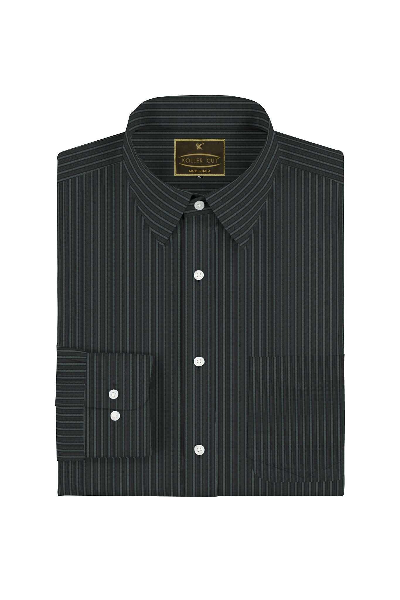 Black with Phthalo Green Twill Stripes Cotton Shirt
