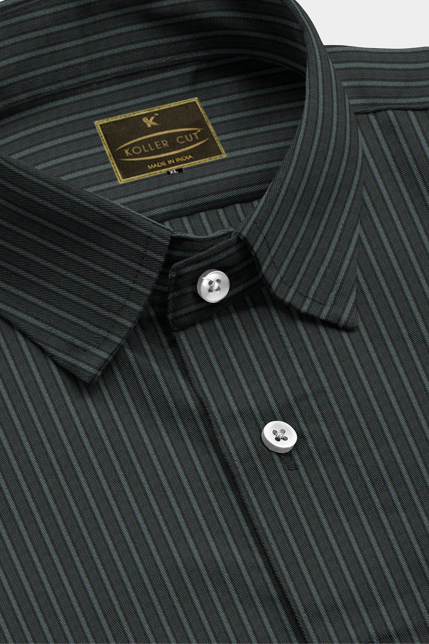 Black with Phthalo Green Twill Stripes Cotton Shirt