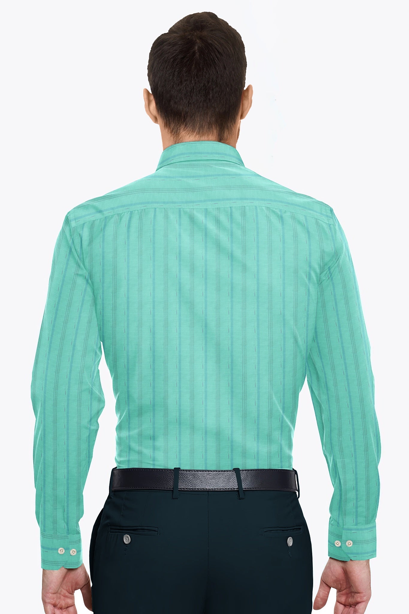 Turquoise with French Blue Wide Stripes Cotton Linen Shirt