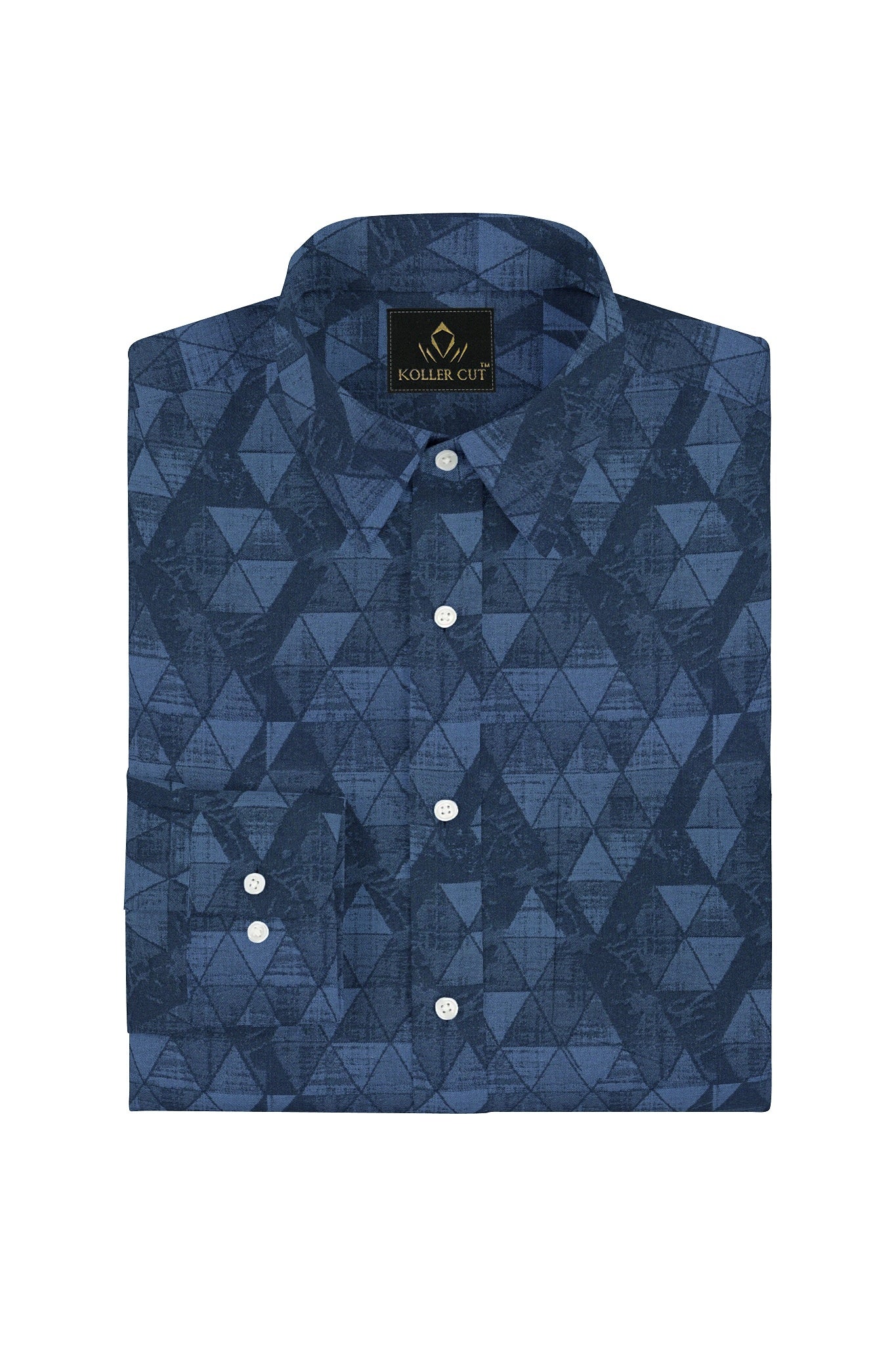 Glaucus Blue and Spruce Blue Jacquard Triangle Printed Egyptian Giza Cotton Shirt