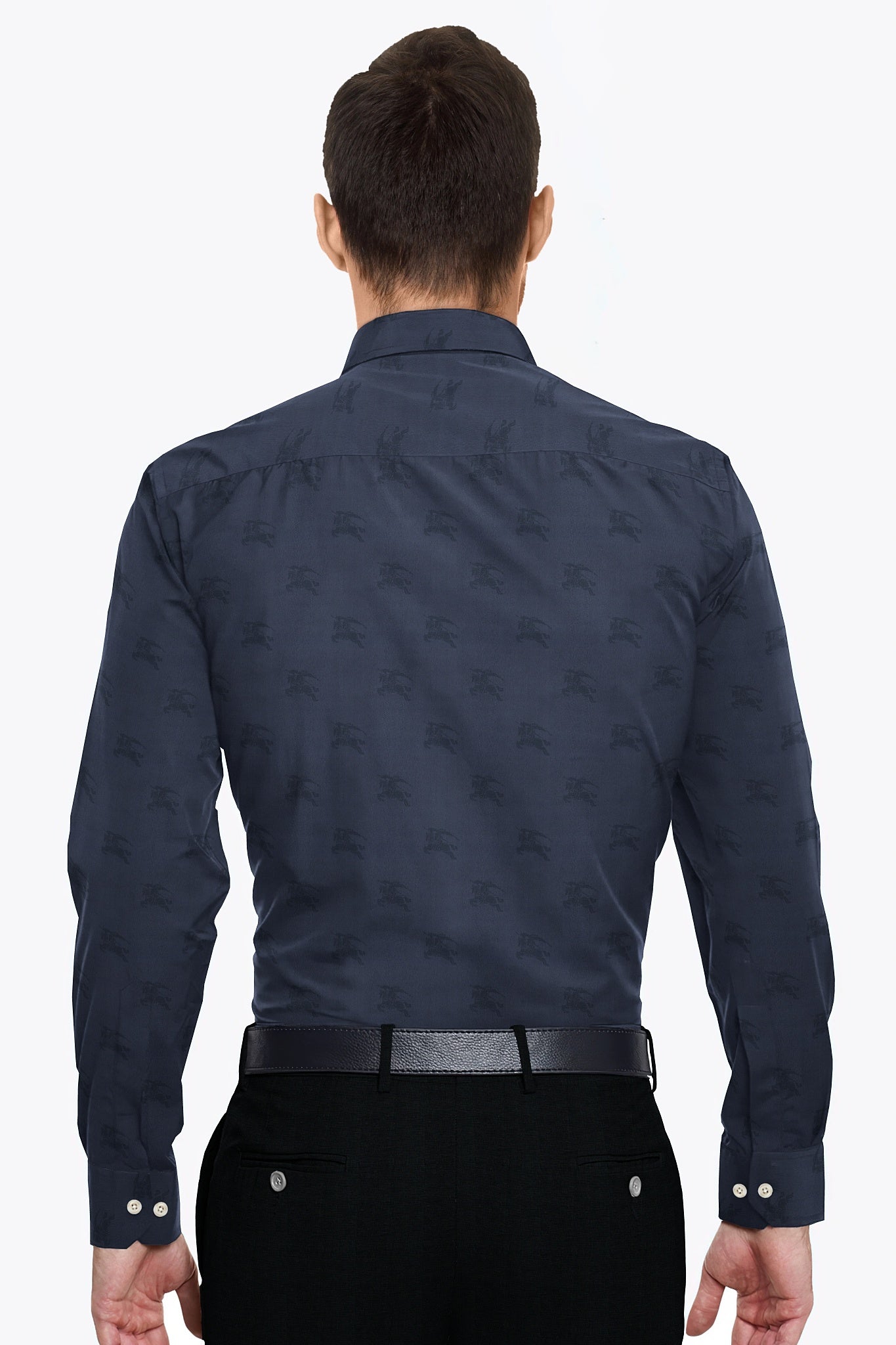 Slate Blue and Black Jacquard Knight Rider Printed Premium Giza Cotton Shirt