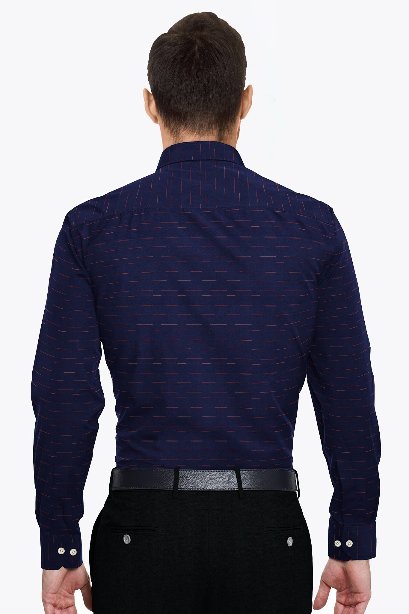Sodalite Blue and Claret Red Jacquard Dash Stripes Premium Cotton Shirt