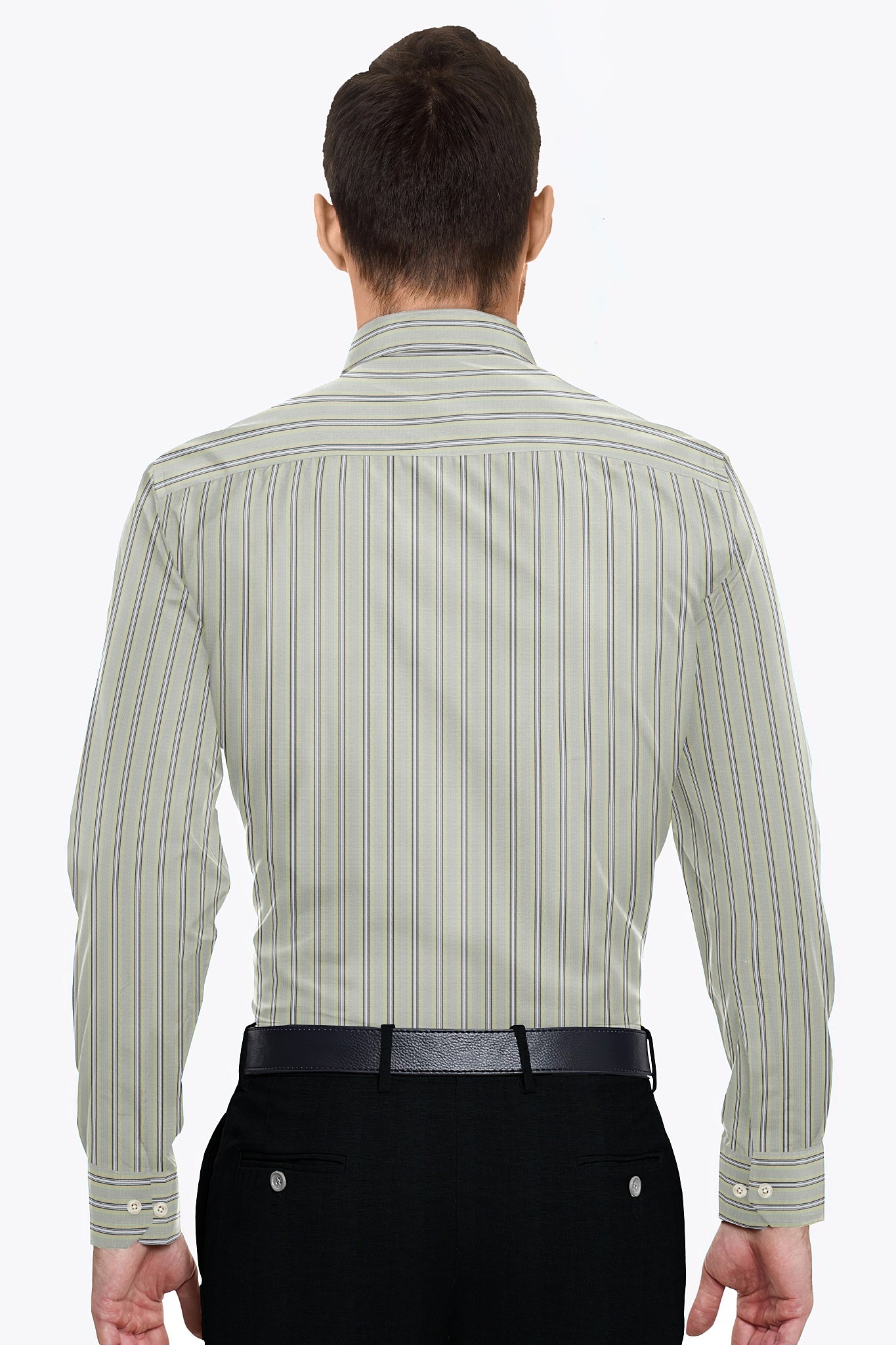 Beige with Opaline Green and White Multicolored Stripes Premium Cotton Shirt