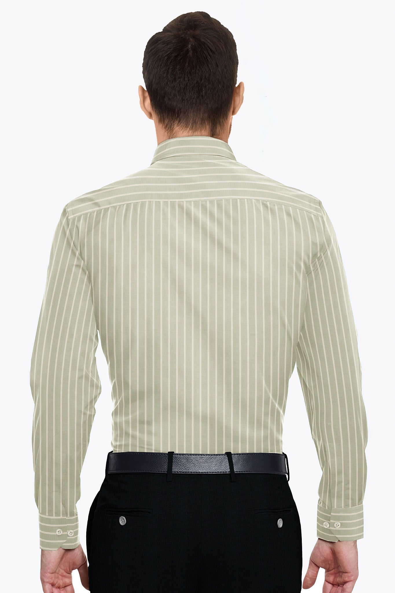 Moth Cream with White and Papyrus Cream Stripes Giza Cotton Shirt