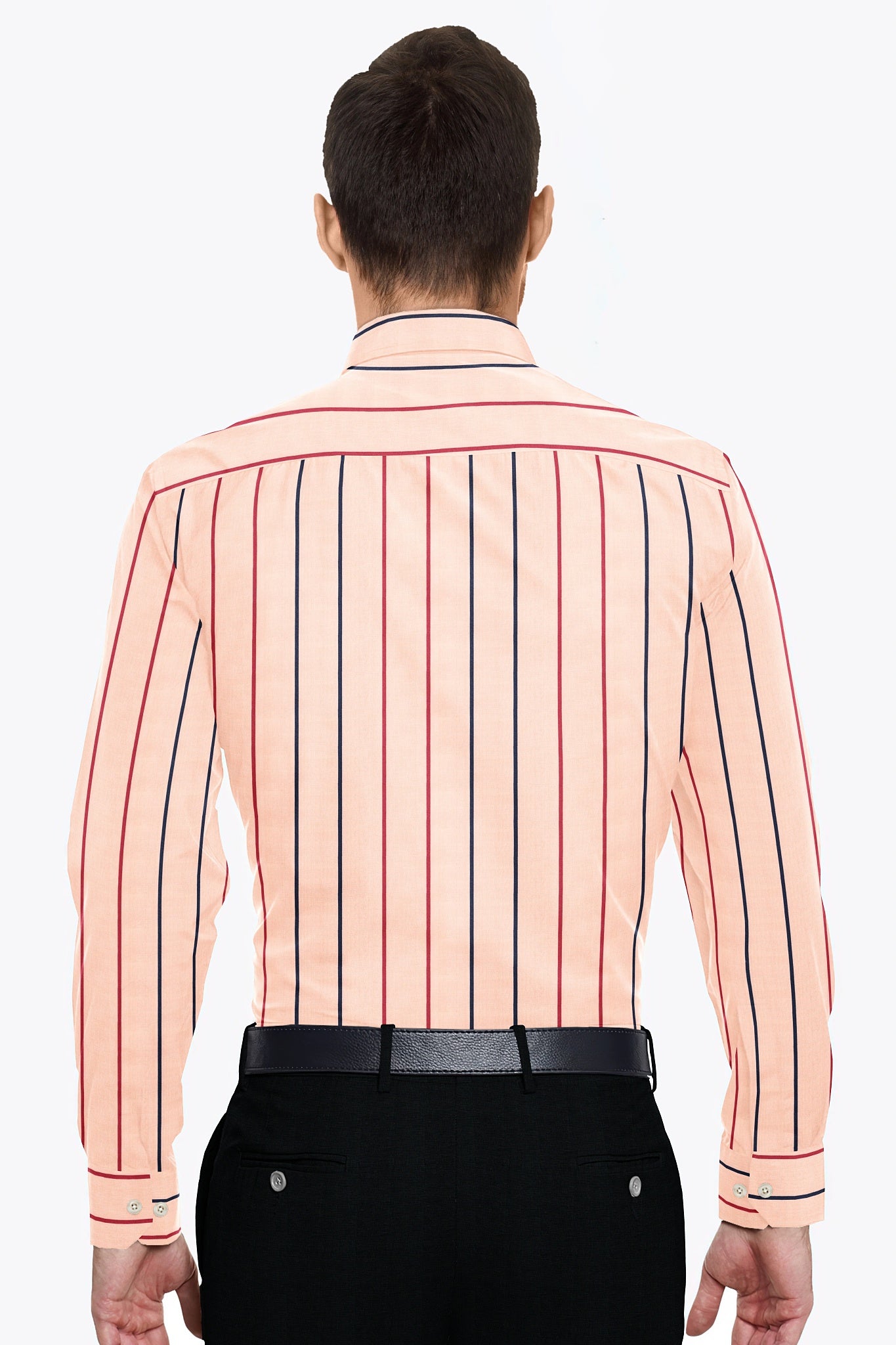 Parfait Peach with Poppy Red and Peony Navy Chalk Stripes Premium Cotton Shirt