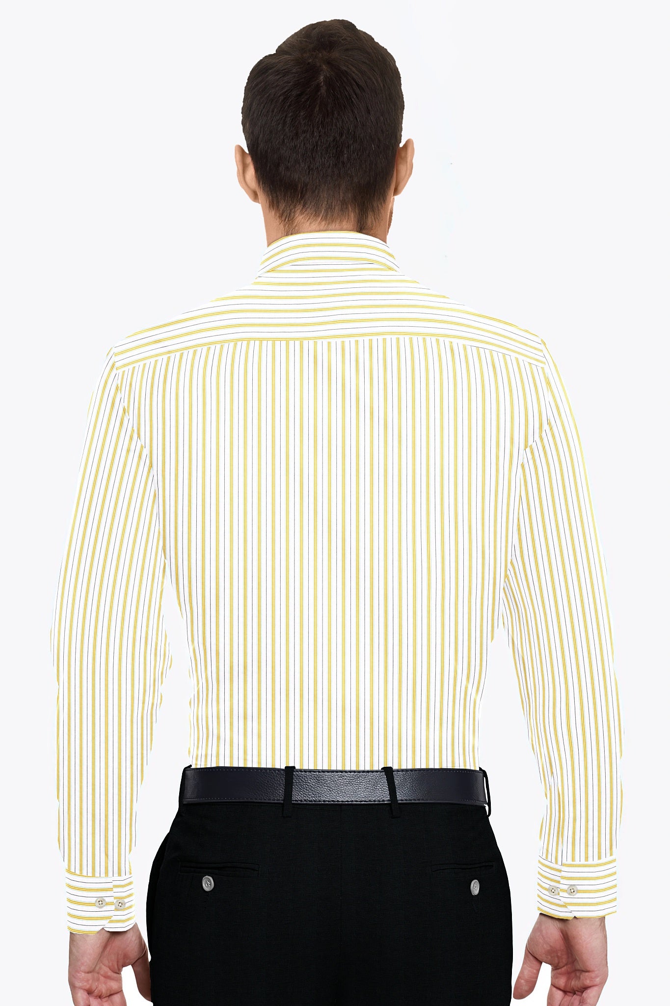 White with Freesia Yellow and Black Stripes Egyptian Giza Cotton Shirt