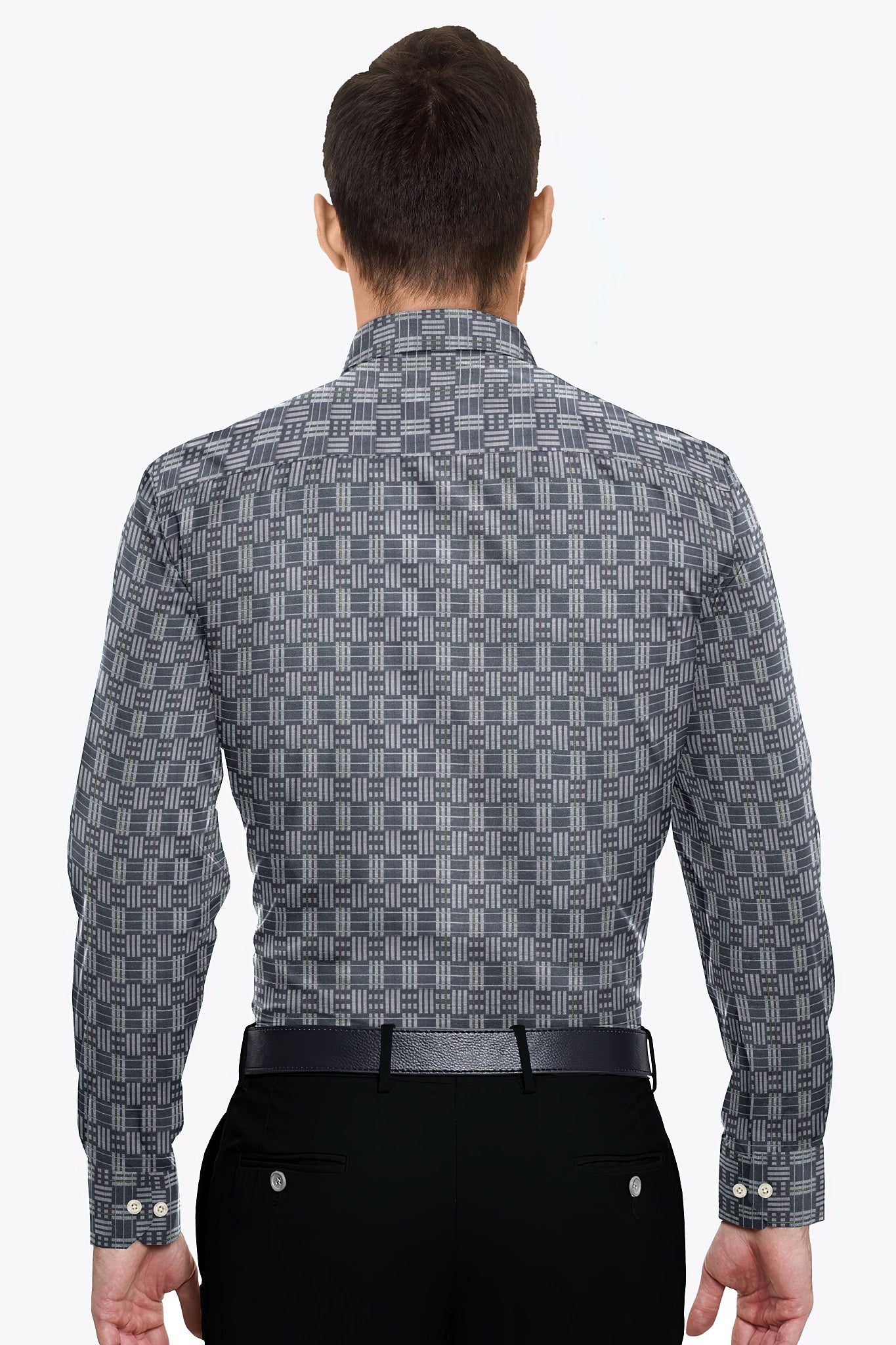 Charcoal Black and Silver Gray Jacquard Box Checks Premium Cotton Shirt