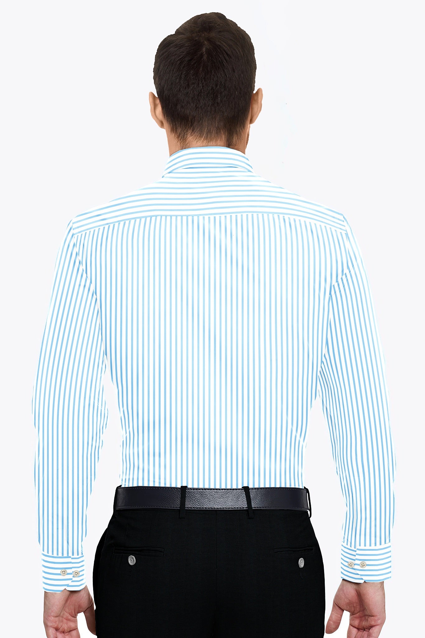 Casper Blue and White Dress Stripes Cotton Shirt